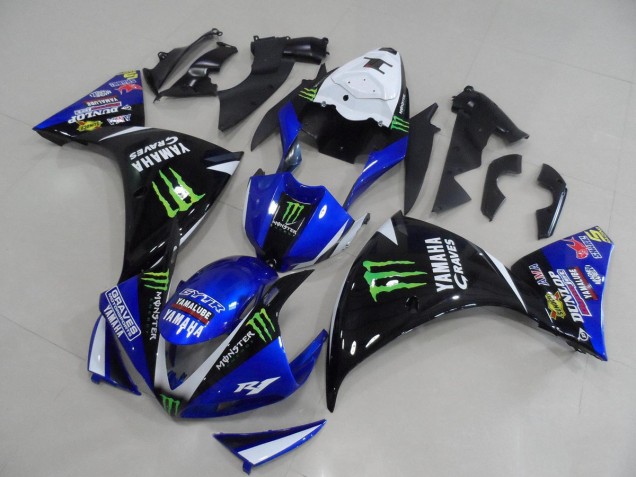 Billige Yamaha YZF R1 Motorrad Verkleidung 2012-2014 - Weiss Blau Glanzendes Schwarz Grun Graves Yamalube Monster