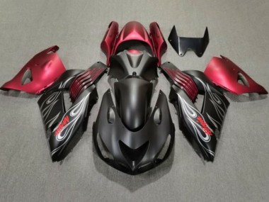 Billige Kawasaki ZX14R ZZR1400 Motorrad Verkleidung 2006-2011 - Matt Schwarz Rot Silber Flamme