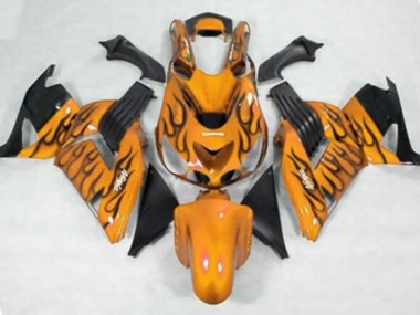 Billige Kawasaki ZX14R ZZR1400 Motorrad Verkleidung 2006-2011 - Orange Schwarz Flamme