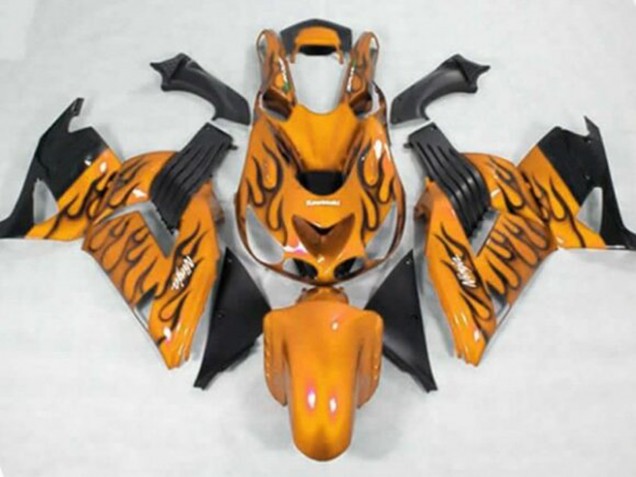 Billige Kawasaki ZX14R ZZR1400 Motorrad Verkleidung 2006-2011 - Orange Schwarz Flamme