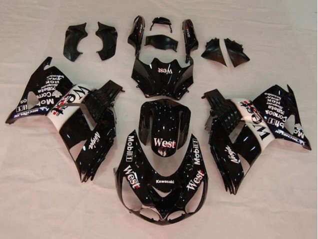 Billige Kawasaki ZX14R ZZR1400 Motorrad Verkleidung 2006-2011 - Glanzendes Schwarz Weiss West