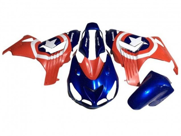 Billige Kawasaki ZX14R ZZR1400 Motorrad Verkleidung 2006-2011 - Blau Rot Weiss Stern Captain America
