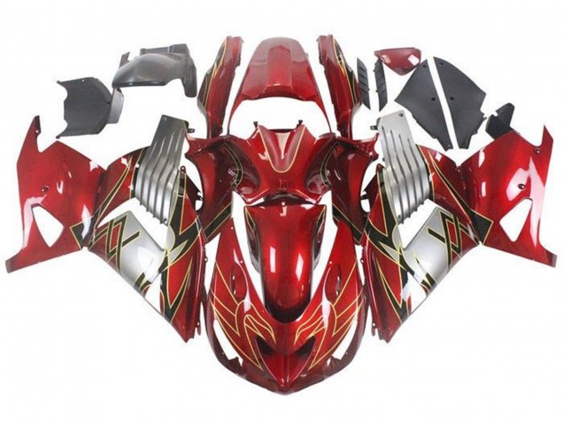 Billige Kawasaki ZX14R ZZR1400 Motorrad Verkleidung 2006-2011 - Rot Silber Schwarz Gold