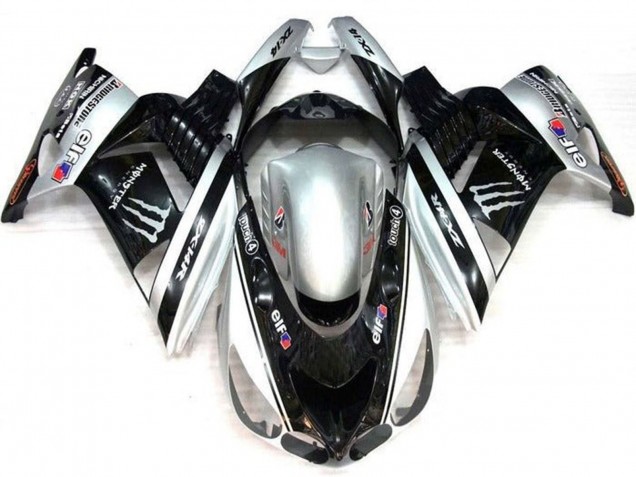 Billige Kawasaki ZX14R ZZR1400 Motorrad Verkleidung 2006-2011 - Silber Schwarz Elf Touch4 Monster Bridgestone