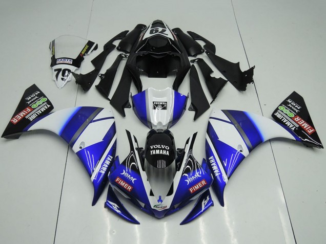 Billige Yamaha YZF R1 Motorrad Verkleidung 2012-2014 - Weiss Blau Glanzendes Schwarz Volvo Fimer Yamalube