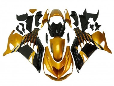 Billige Kawasaki ZX14R ZZR1400 Motorrad Verkleidung 2012-2024 - Gold Glanzendes Schwarz