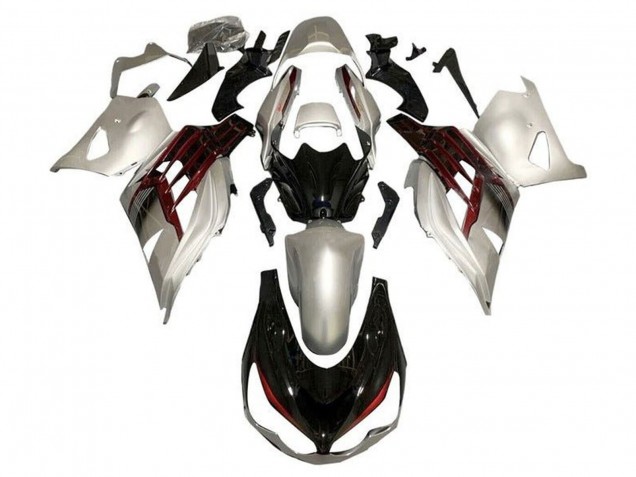 Billige Kawasaki ZX14R ZZR1400 Motorrad Verkleidung 2012-2024 - Silber Glanzendes Schwarz Rot