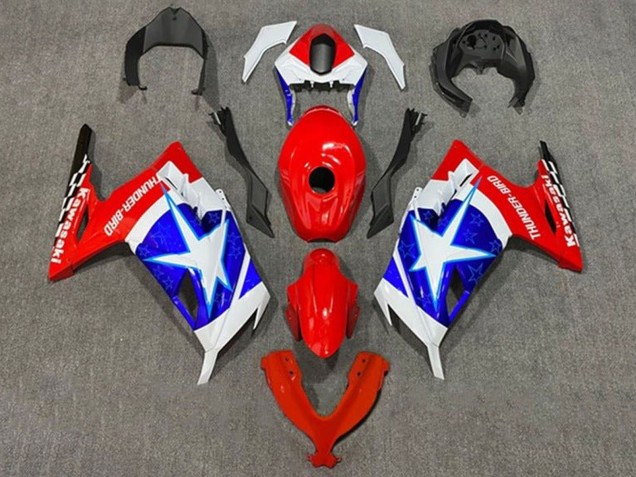 Billige Kawasaki EX300 Motorrad Verkleidung 2013-2024 - Weiss Rot Blau Stern Captain America
