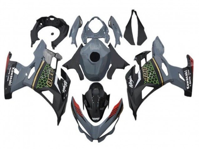 Billige Kawasaki Ninja 400 Motorrad Verkleidung 2018-2024 - Grau Schwarz Rot Bienenwabe