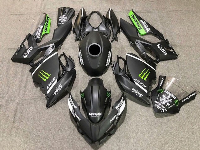 Billige Kawasaki Ninja 400 Motorrad Verkleidung 2018-2024 - Matt Schwarz Weiss Grun Monster Schnee