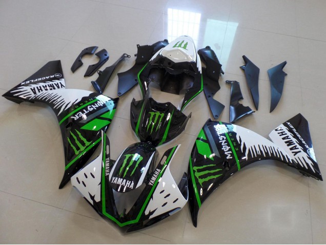 Billige Yamaha YZF R1 Motorrad Verkleidung 2012-2014 - Weiss Schwarz Grun Monster