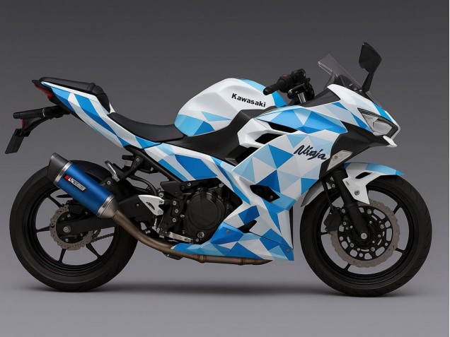 Billige Kawasaki Ninja 500 EX500R Motorrad Verkleidung 2024-2025 - Weiss Blau Geometric