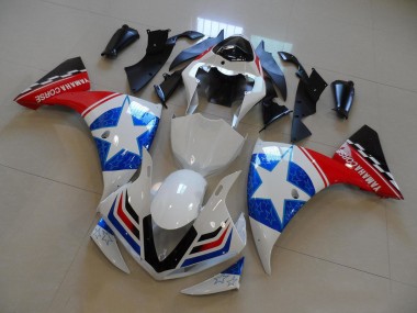 Billige Yamaha YZF R1 Motorrad Verkleidung 2012-2014 - Weiss Blau Rot Schwarz Stern