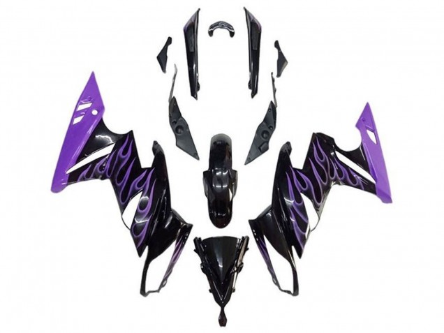 Billige Kawasaki Ninja 650 EX650 Motorrad Verkleidung 2009-2011 - Glanzendes Schwarz Lila Flamme