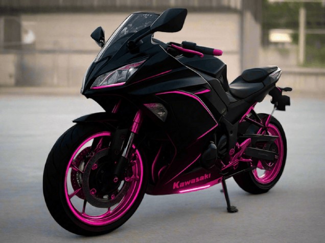 Billige Kawasaki Ninja 650 EX650 Motorrad Verkleidung 2017-2019 - Glanzendes Schwarz Rosa Streifen