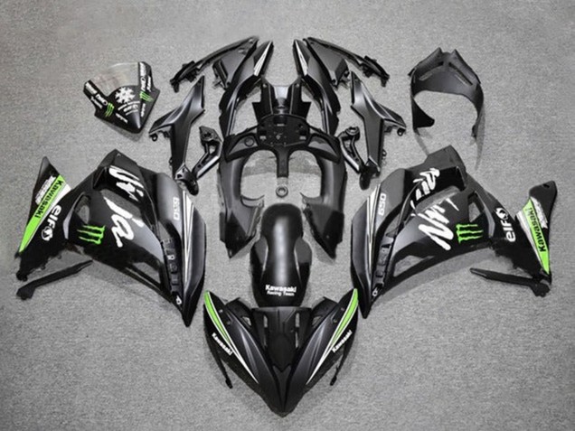 Billige Kawasaki Ninja 650 EX650 Motorrad Verkleidung 2017-2019 - Matt Schwarz Grun Weiss Monster