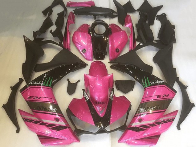 Billige Yamaha YZF R3 Motorrad Verkleidung 2015-2018 - Rosa Schwarz Grun Monster