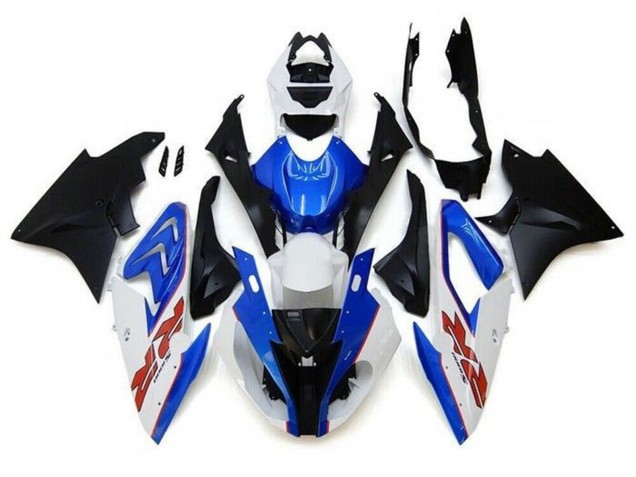 Billige BMW S1000RR Motorrad Verkleidung 2017-2018 - Weiss Blau Matt Schwarz PinStreifen RR