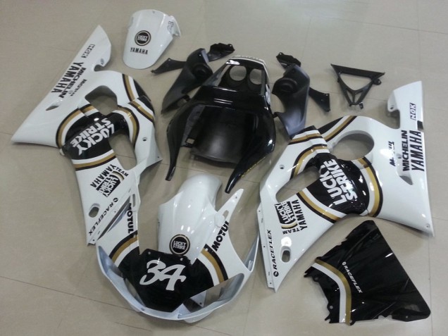 Billige Yamaha YZF R6 Motorrad Verkleidung 1998-2002 - Weiss Schwarz Motul Lucky Strike 34