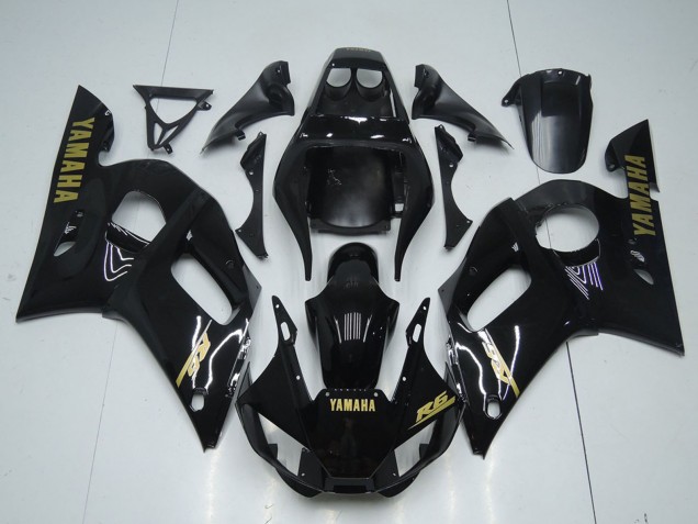 Billige Yamaha YZF R6 Motorrad Verkleidung 1998-2002 - Glanzendes Schwarz Gold Aufkleber