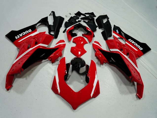 Billige Ducati Panigale V4 V4S Motorrad Verkleidung 2020-2021 - Rot Weiss Glanzendes Schwarz Streifen