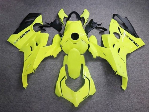 Billige Ducati Panigale V4 V4S Motorrad Verkleidung 2020-2021 - Neon Gelb Glanzendes Schwarz Corse