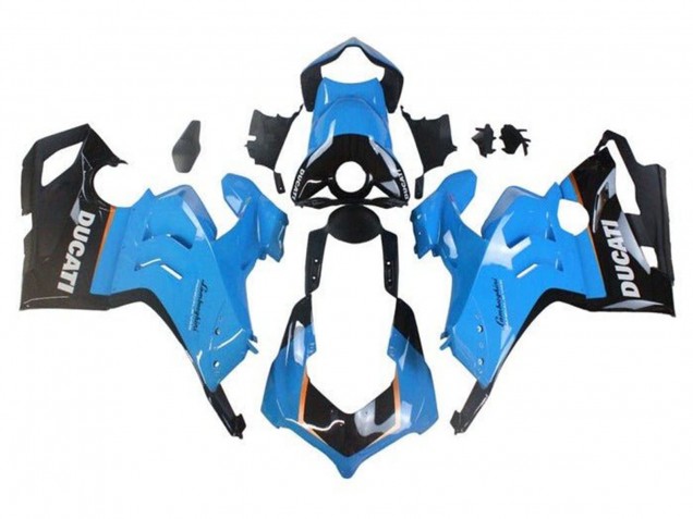 Billige Ducati Panigale V4 V4S Motorrad Verkleidung 2020-2021 - Hellblau Orange Glanzendes Schwarz