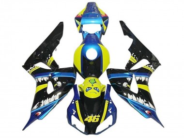 Billige Honda CBR1000RR Motorrad Verkleidung 2006-2007 - Blau Gelb Glanzendes Schwarz Hai 46