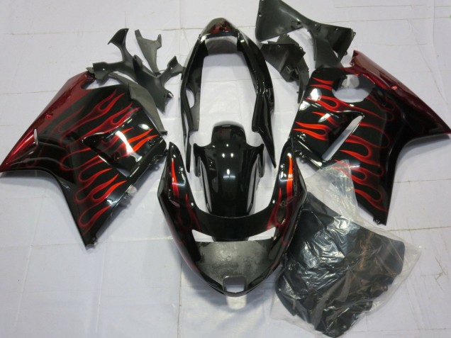 Billige Honda CBR1100XX Blackbird Motorrad Verkleidung 1996-2007 - Glanzendes Schwarz Rot Flamme