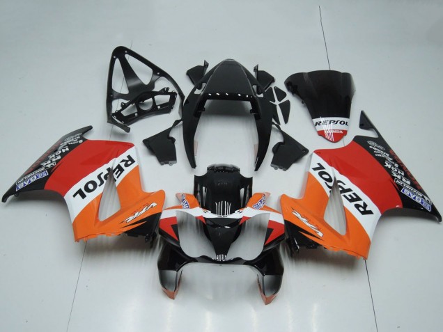 Billige Honda VFR 800 Motorrad Verkleidung 2002-2013 - Orange Weiss Rot Glanzendes Schwarz Repsol