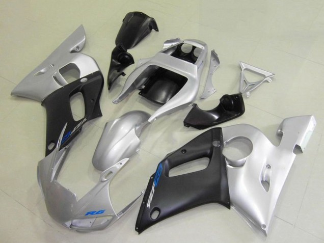 Billige Yamaha YZF R6 Motorrad Verkleidung 1998-2002 - Silber Matt Schwarz Blau Aufkleber
