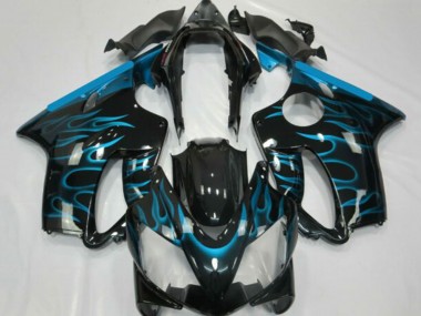 Billige Honda CBR600 F4i Motorrad Verkleidung 2001-2003 - Glanzendes Schwarz Hellblau Flamme
