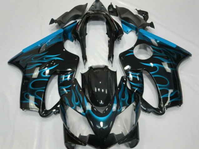 Billige Honda CBR600 F4i Motorrad Verkleidung 2001-2003 - Glanzendes Schwarz Hellblau Flamme