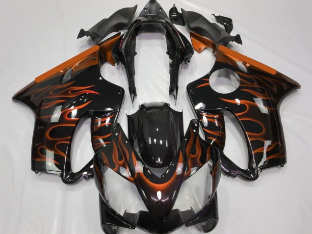 Billige Honda CBR600 F4i Motorrad Verkleidung 2004-2007 - Glanzendes Schwarz Orange Flamme