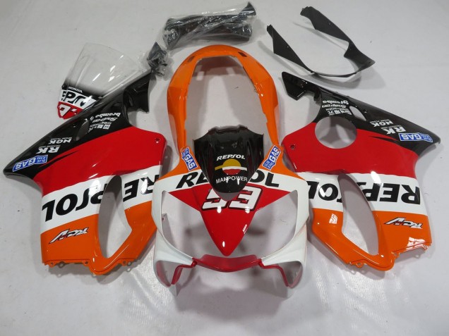 Billige Honda CBR600 F4i Motorrad Verkleidung 2004-2007 - Orange Weiss Rot Glanzendes Schwarz Repsol 93
