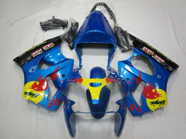Billige Kawasaki ZX6R Motorrad Verkleidung 2000-2002 - Blau Gelb Schwarz Red Bull