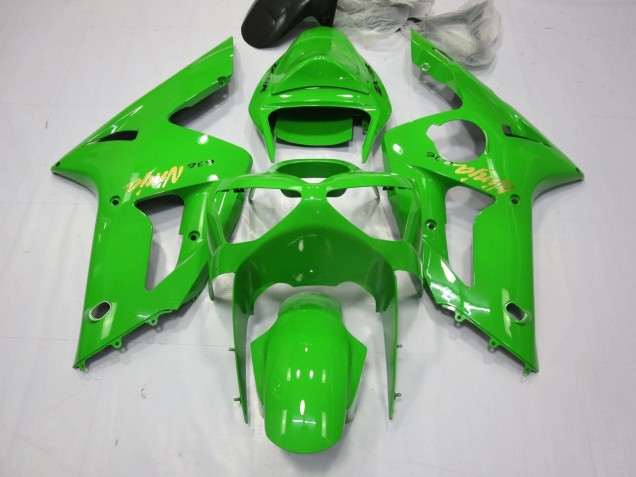 Billige Kawasaki ZX6R Motorrad Verkleidung 2003-2004 - Grun Gold Aufkleber