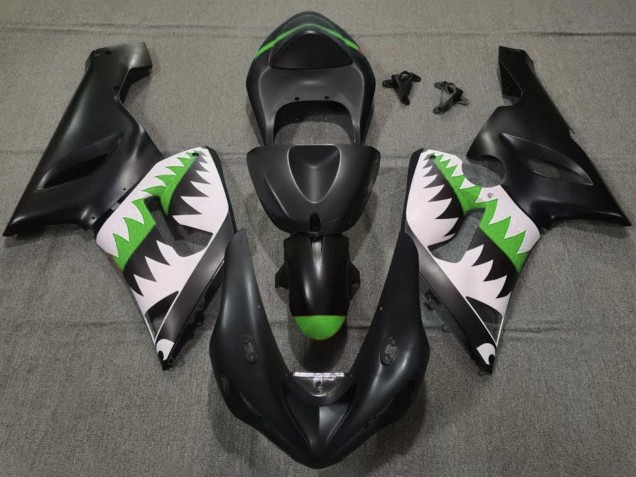 Billige Kawasaki ZX6R Motorrad Verkleidung 2005-2006 - Matt Schwarz Weiss Grun Hai