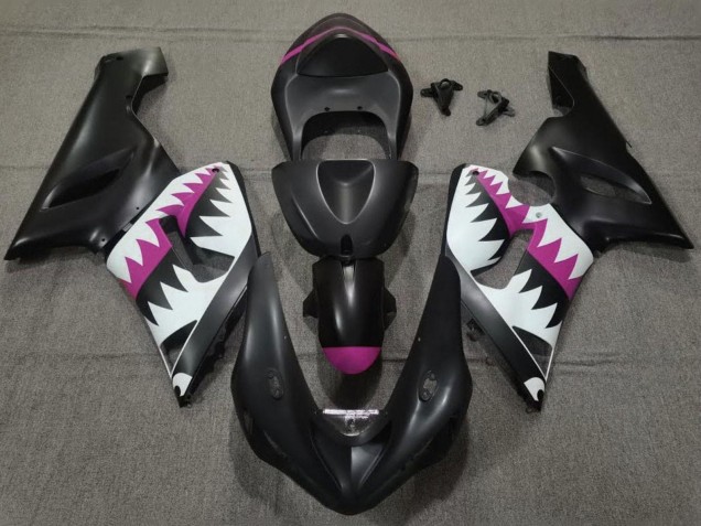 Billige Kawasaki ZX6R Motorrad Verkleidung 2005-2006 - Matt Schwarz Weiss Rosa Hai