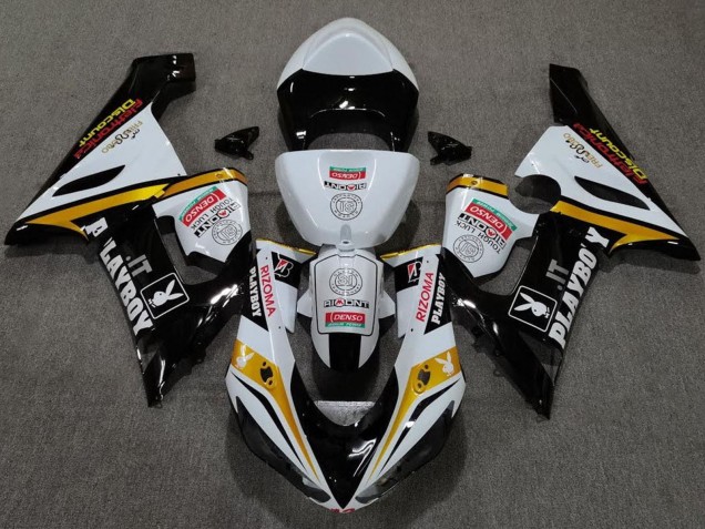 Billige Kawasaki ZX6R Motorrad Verkleidung 2005-2006 - Weiss Schwarz Gold Rot Rizoma Playboy