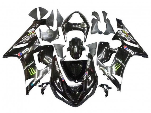 Billige Kawasaki ZX6R Motorrad Verkleidung 2005-2006 - Glanzendes Schwarz Gelb Monster