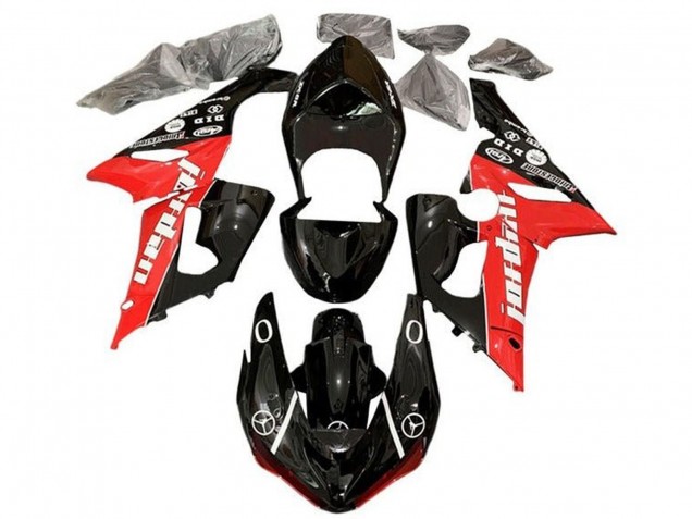 Billige Kawasaki ZX6R Motorrad Verkleidung 2005-2006 - Glanzendes Schwarz Rot Weiss Jordan