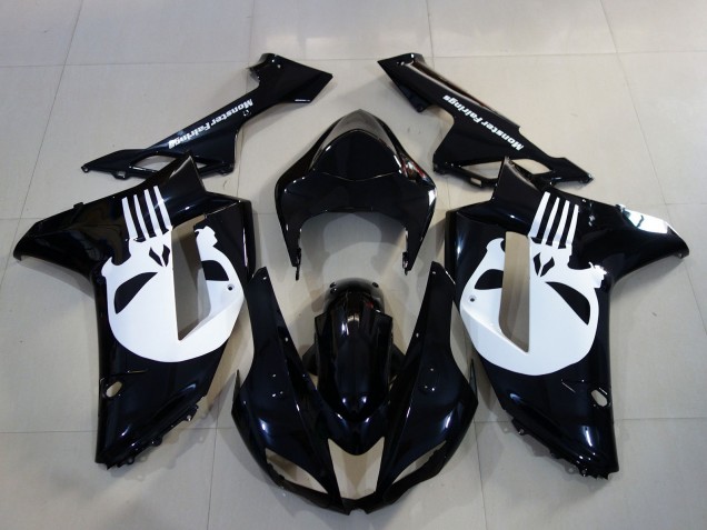 Billige Kawasaki ZX6R Motorrad Verkleidung 2007-2008 - Schwarz Weiss Totenkopf