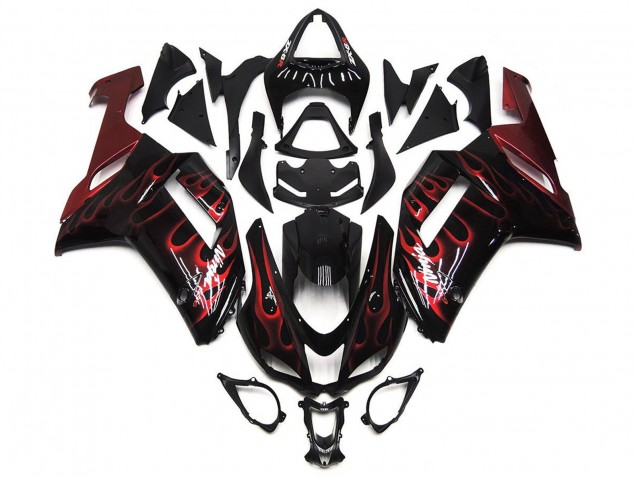 Billige Kawasaki ZX6R Motorrad Verkleidung 2007-2008 - Schwarz Weiss Rot Flamme