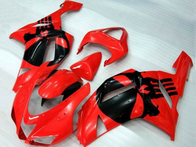 Billige Kawasaki ZX6R Motorrad Verkleidung 2007-2008 - Rot Schwarz Schadel
