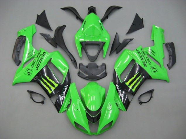 Billige Kawasaki ZX6R Motorrad Verkleidung 2007-2008 - Grun Schwarz Monster Energy