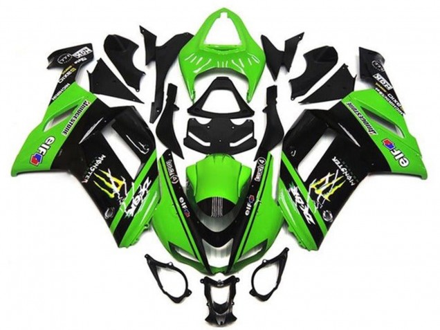Billige Kawasaki ZX6R Motorrad Verkleidung 2007-2008 - Grun Schwarz Monster Elf