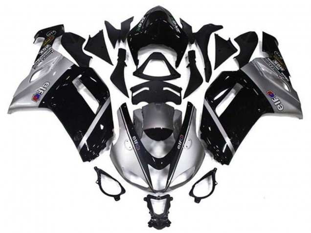 Billige Kawasaki ZX6R Motorrad Verkleidung 2007-2008 - Silber Schwarz Elf