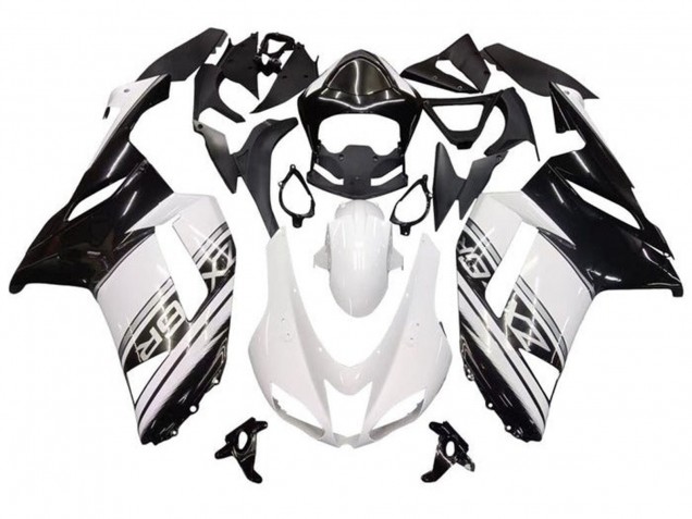 Billige Kawasaki ZX6R Motorrad Verkleidung 2007-2008 - Weiss Schwarz Silber Streifen