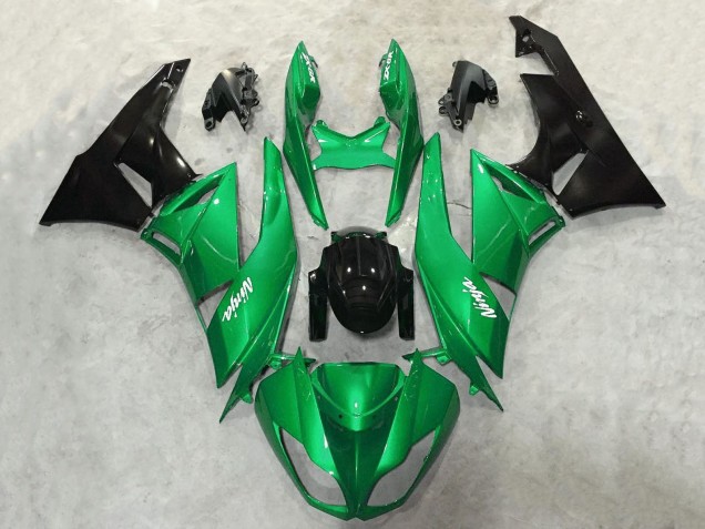 Billige Kawasaki ZX6R Motorrad Verkleidung 2009-2012 - Grun Glanzendes Schwarz Weiss Ninja